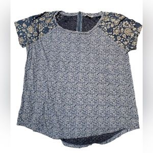Lucky Brand Blue Floral Short sleeve Lucky brand Top Back Zip Size Large